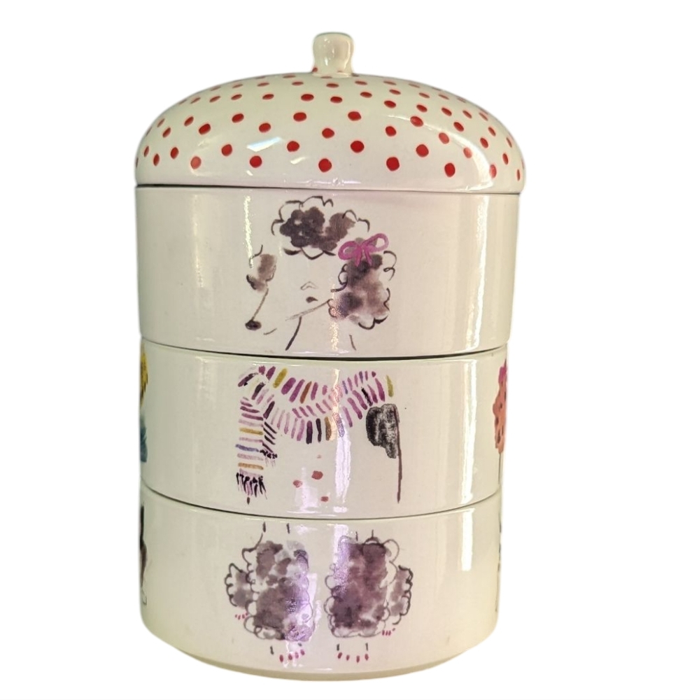 Anthropologie , Three Tiered Whimsical Dog Motif Canisters/ Trinket Holder